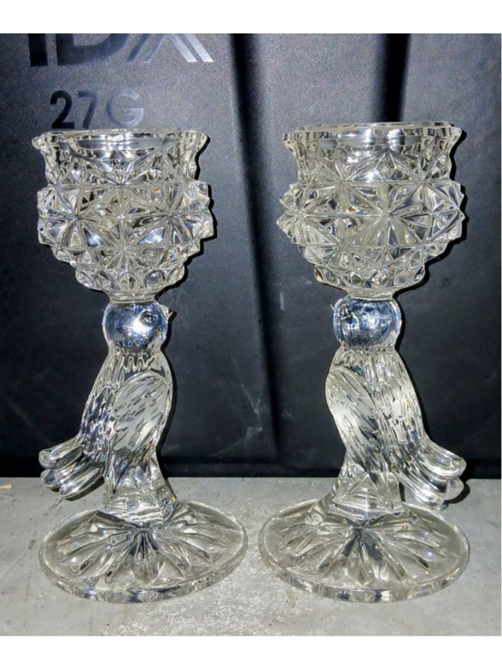 Clear Crystal Bird Candle Holders approximately 7.5" X 3.5"
